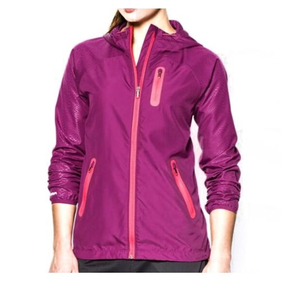Under Armour Women’s Medium AllSeasonGear Hooded Jacket – Pink Fitted Windbreake - Picture 1 of 6